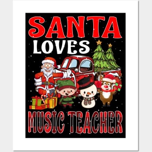 Santa Loves Music Teacher Posters and Art